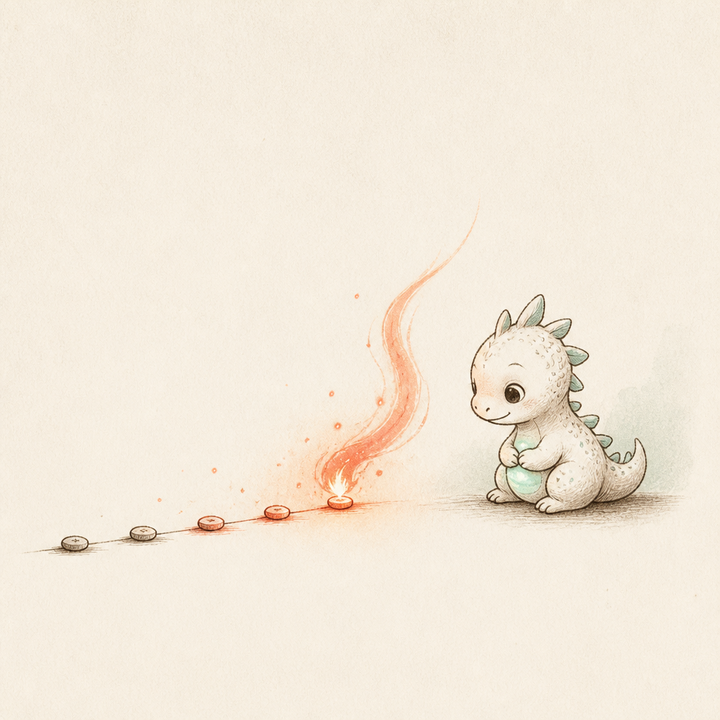 Daily habit streak markers with a small buddy watching progress